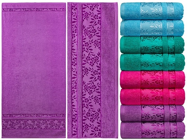 Полотенце гладкокрашеное жаккардовое, рис. Цветочный, плотность 430 г/кв.м., 70х140см