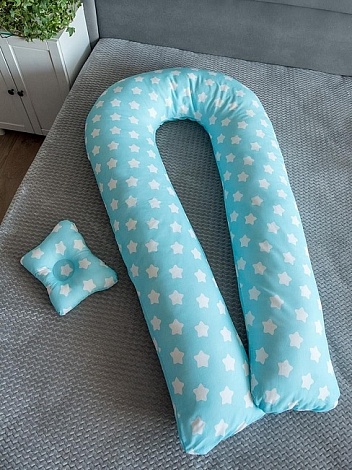Подушка для беременных "Подкова" + подушка для младенцев , Пряники бирюза