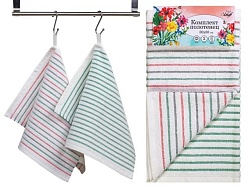 Комплект махровых полотенец (2 шт.), плотность 400г/кв.м, 30х50см, Зеленая полоска