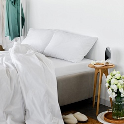 Комплект постельного белья Семейный на резинке (2 пододеяльника), Поплин - Отбеленный