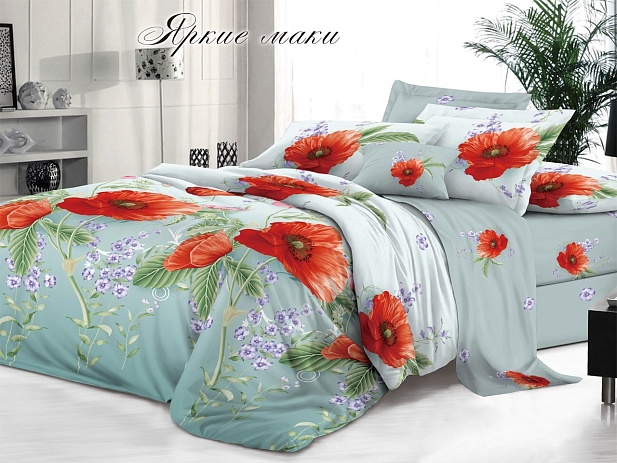 Комплект постельного белья 2-х спальный "Белла Вита Премиум" Эльф, Яркие маки