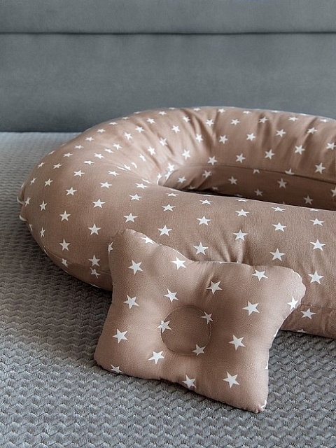 Подушка для беременных "Подкова" + подушка для младенцев, Звездочки кофе