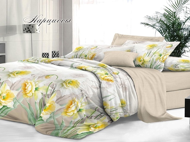 Комплект постельного белья Семейный "Sateen De Luxe" Эльф, Нарциссы