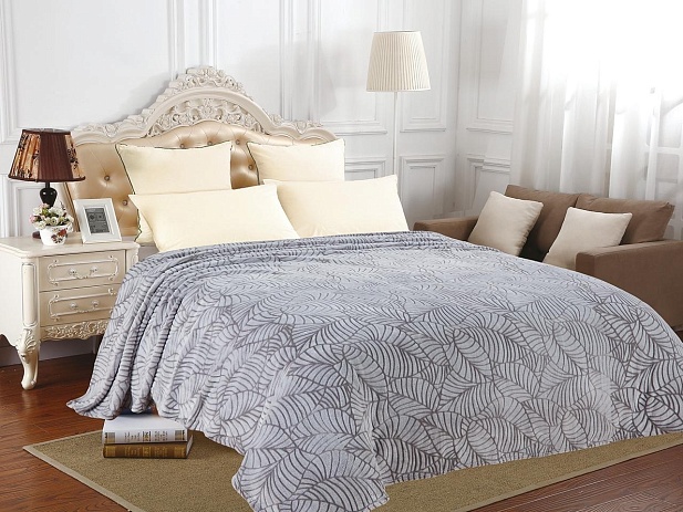 Плед флисовый гладкокрашеный с выстриженным узором, 150х200см  листья