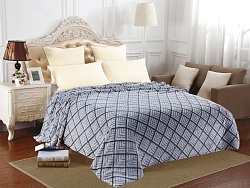 Плед флисовый гладкокрашеный с выстриженным узором, 180х200см  клетка