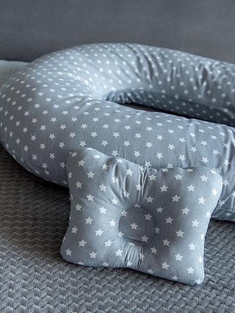 Подушка для беременных "Подкова" + подушка для младенцев , Звездочки серые