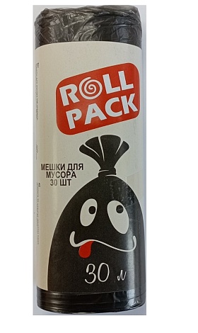 Мешки для мусора РОЛЛ ПАК  ПНД 30л черные 5мкр, 30 шт/рулон