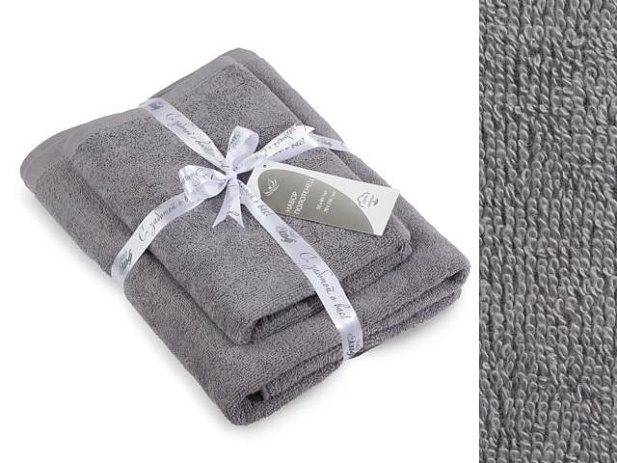 Набор махровых полотенец без бордюра (2 шт.), 420 гр/кв.м, 50х80см и 70х130см, Темно-серый