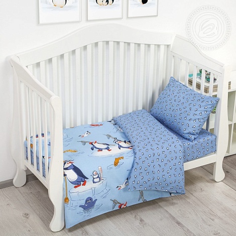 Комплект постельного белья Детское простыня на резинке , бязь 120гр, Пингвин