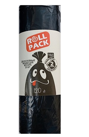 Мешки для мусора РОЛЛ ПАК ПВД 120л. черные 40мкр,  25шт/рулон