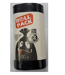 Мешки для мусора ПВД РОЛЛ ПАК 60л. черные 35мкр,  20шт /рулон