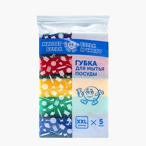 Губка бытовая XXL Мистер Бульк, 10,5*3,5*7,3см (5шт)