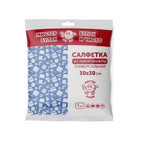Салфетка из микрофибры "Мистер БУЛЬК" 30*30см, 1шт