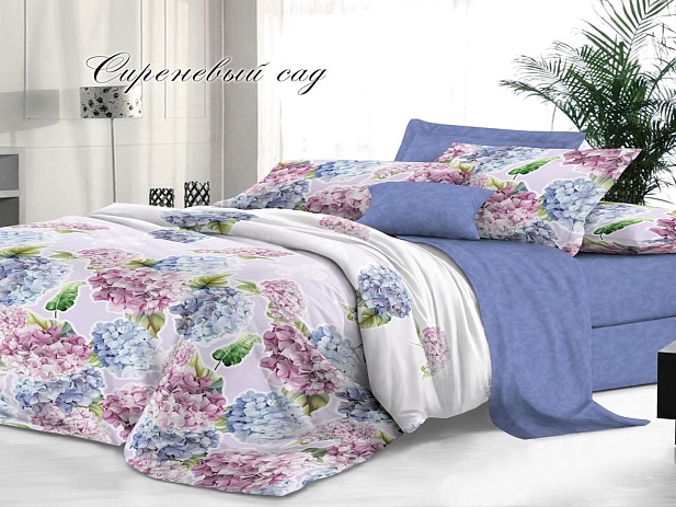 Комплект постельного белья Евро "Sateen De Luxe" Эльф, Сиреневый сад