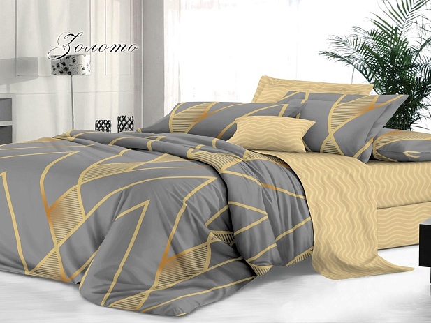 Комплект постельного белья Семейный "Sateen De Luxe" Эльф, Золото