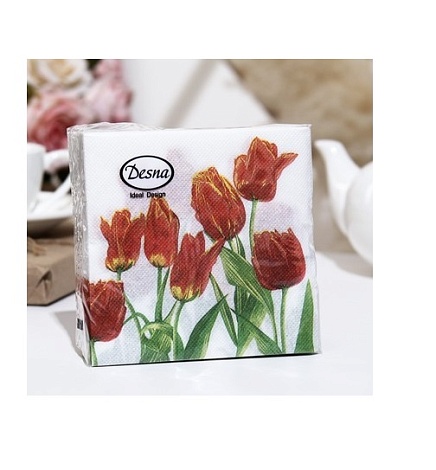 Салфетки бумажные сервировочные DesingТюльпаны "Красная Леди" , 1 слой, 24х24см, 40 шт.