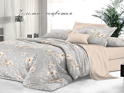 Комплект постельного белья Семейный "Sateen De Luxe" Эльф, Золотые соцветья