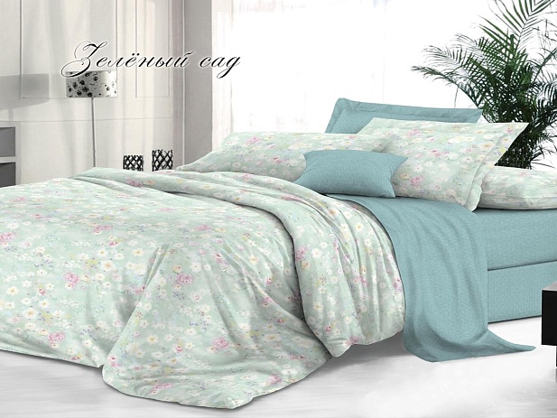 Комплект постельного белья Евро "Sateen De Luxe" Эльф, Зелёный сад