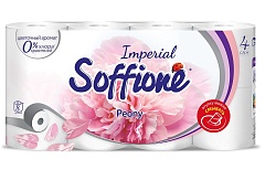 Туалетная бумага SOFFIONE Peony аромат пиона 15,6м, 4 слоя (8 рулонов смываемая втулка)
