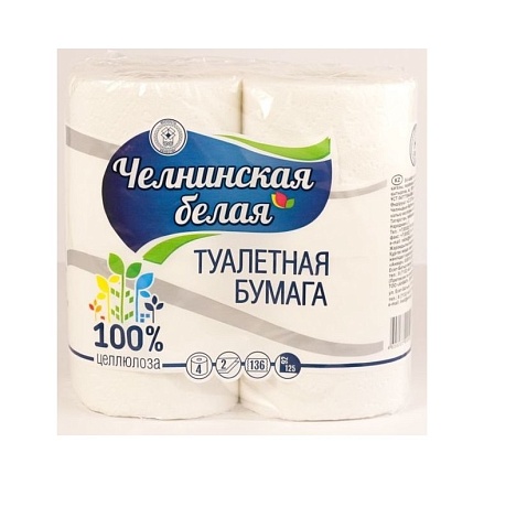 Туалетная бумага Набережные Челны с втулкой  2-х слойная, БЕЛАЯ (17м.-136л), 4 шт.
