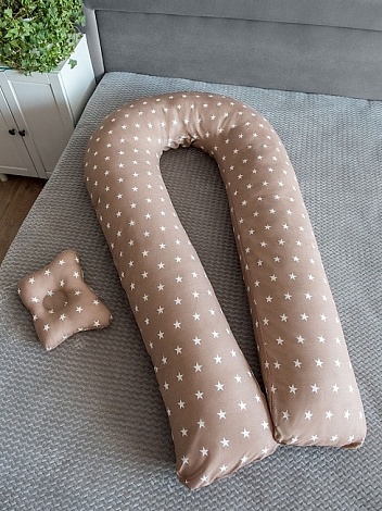Подушка для беременных "Подкова" + подушка для младенцев, Звездочки кофе