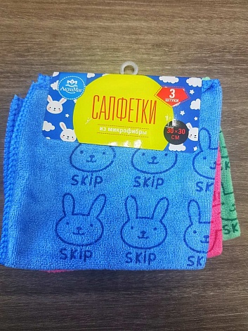 Салфетка из микрофибры  цветная с Зайчиками 30см*30см, набор 3шт