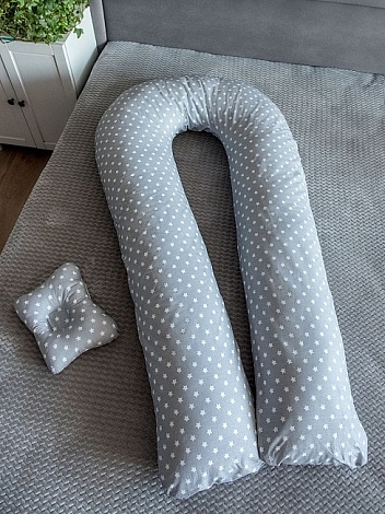 Подушка для беременных "Подкова" + подушка для младенцев , Звездочки серые