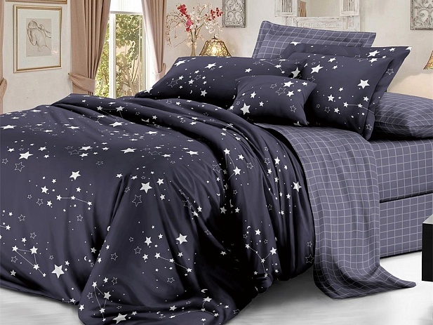 Комплект постельного белья Семейный "Sateen De Luxe" Эльф, Зодиак