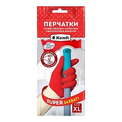 Перчатки латексные СВЕРХПРОЧНЫЕ KOMFI БИКОЛОР (белый+красный), размер XL