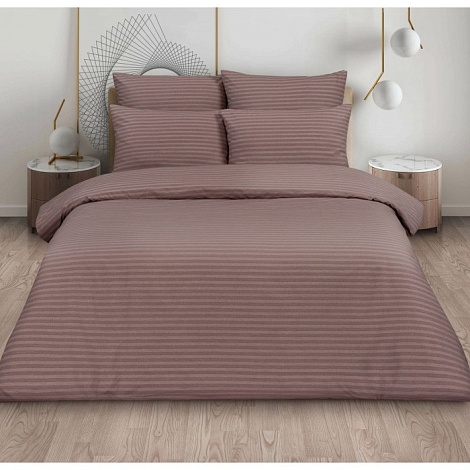 Комплект постельного белья 2х спальный с Евро простыней, Страйп (какао)