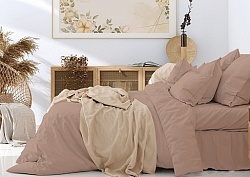 Простыня на резинке из поплина / Кофе с молоком / 140x200 см, борт 20 см