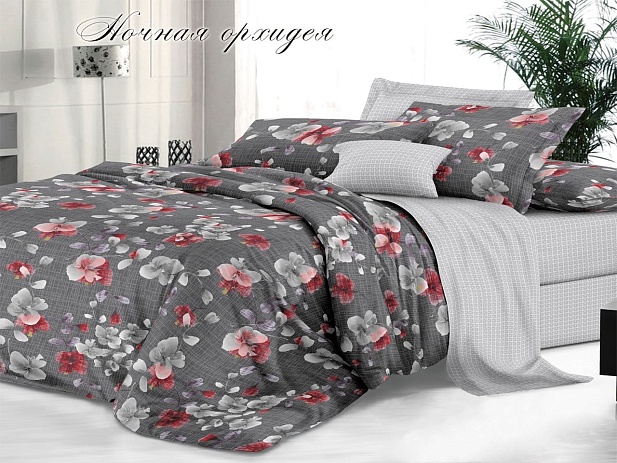 Комплект постельного белья Семейный "Sateen De Luxe" Эльф, Ночная орхидея
