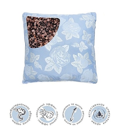 Подушка "Сила Природы" с лузгой гречихи тик, 40*40см