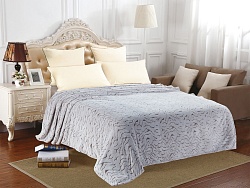 Плед флисовый гладкокрашеный с выстриженным узором, 200х220см  орнамент серый