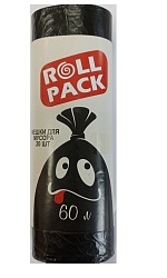 Мешки для мусора РОЛЛ ПАК  ПНД 60л черные 5мкр, 20шт/рулон