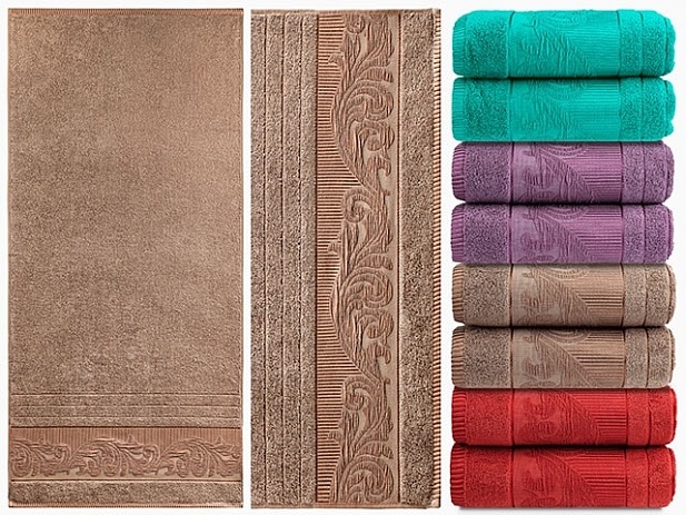 Полотенце махровое гладкокрашеное жаккардовое 70x140см, Волна, 420 гр