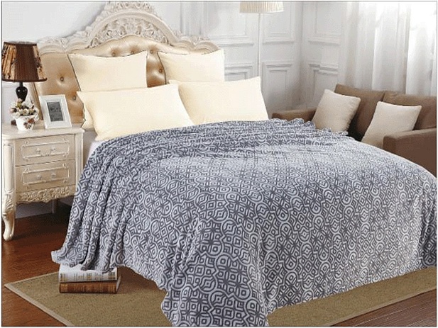 Плед флисовый гладкокрашеный с выстриженным узором, 150х200см серый