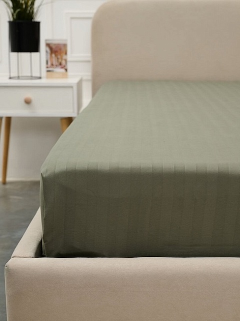 Простыня микрофибра страйп / Хаки, 150x215 см