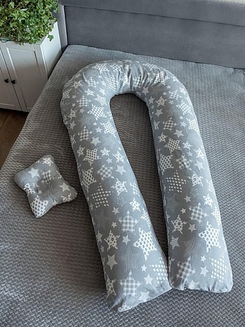 Подушка для беременных "Подкова" + подушка для младенцев , Звезды серые
