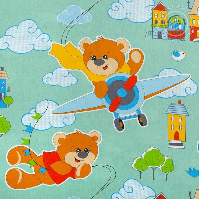 Комплект постельного белья Детское простыня обычная , бязь 120гр, Улетные мишки