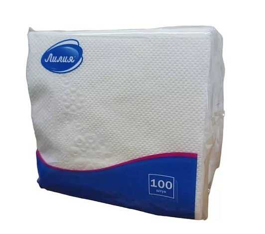 Салфетки бумажные сервировочные Лилия белые , 1 слой, 24х24см, 100 шт.